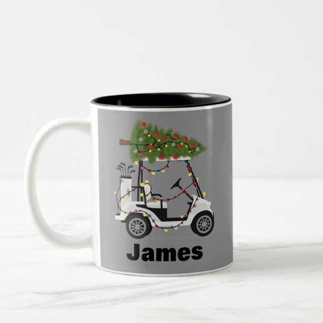 Caneca De Café Em Dois Tons Nome Personalizado Golfer Natal Carrinho de Golfe  (Esquerda)