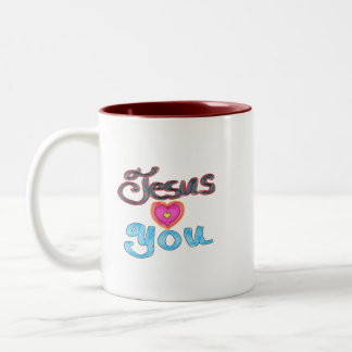 Caneca De Café Em Dois Tons Nome Personalizado Jesus Te Ama com Coração Rosa