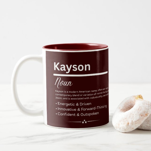 Caneca De Café Em Dois Tons Nome Personalizado Kayson (Com Donut)
