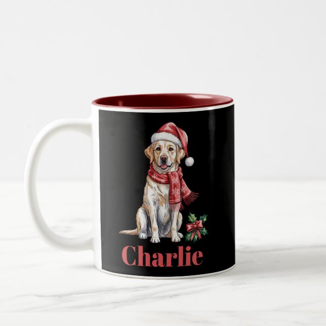 Caneca De Café Em Dois Tons Nome Personalizado Labrador Retriever Natal (Esquerda)