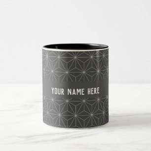 Caneca De Café Em Dois Tons Nome Personalizado Laser GeoMetric Cinza White Cla