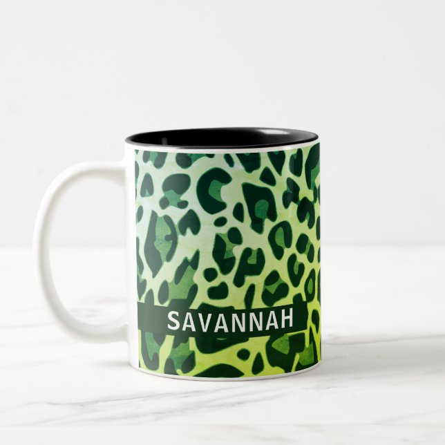Caneca De Café Em Dois Tons Nome personalizado Leopard Design Savannah (Esquerda)