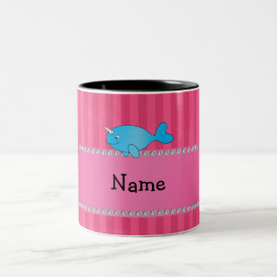 Caneca De Café Em Dois Tons Nome personalizado listras cor-de-rosa azul