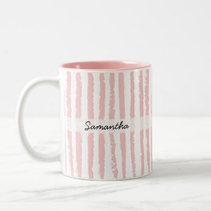 Caneca De Café Em Dois Tons Nome Personalizado Listras Rosa Chique