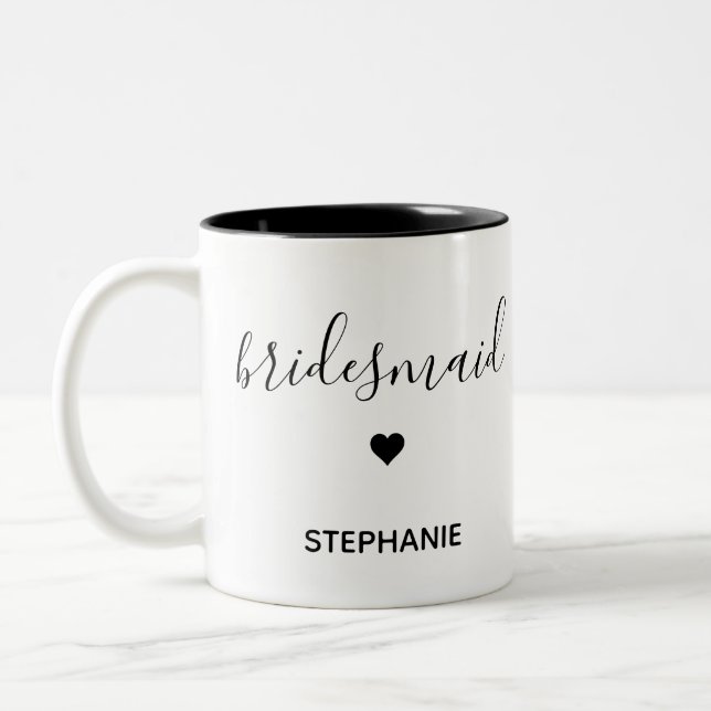 Caneca De Café Em Dois Tons Nome Personalizado Mínimo de Bridesmaid Personaliz (Esquerda)