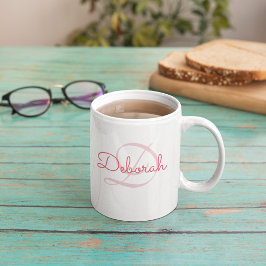 Caneca De Café Em Dois Tons Nome personalizado ~ monograma cor-de-rosa