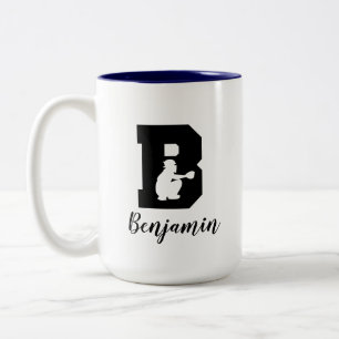Caneca De Café Em Dois Tons Nome Personalizado Monograma do Alfabeto Baseball
