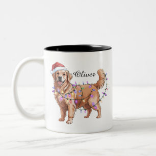 Caneca De Café Em Dois Tons Nome Personalizado Natal Cachorro Retriever Dourad