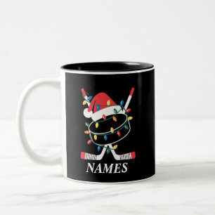 Caneca De Café Em Dois Tons Nome Personalizado Natal Hockey Xmas Chapéu de Pap