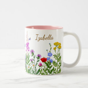 Caneca De Café Em Dois Tons Nome Personalizado Peônia Aquarela Botânica para E