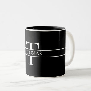 Caneca De Café Em Dois Tons Nome Personalizado Personalizado Elegante Monogram