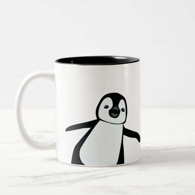 Caneca De Café Em Dois Tons Nome Personalizado Pinguim Fofo Espiando Férias (Esquerda)