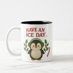 Caneca De Café Em Dois Tons Nome personalizado Pinguin Mug de Natal Tem um dia