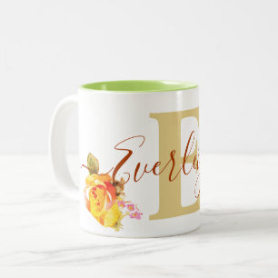 Caneca De Café Em Dois Tons Nome Personalizado Rosas de Arte de Aquarela Flora