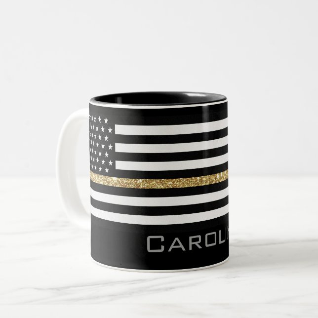 Caneca De Café Em Dois Tons Nome Personalizado Sinalizador de Brilho de Linha  (Frente Esquerda)