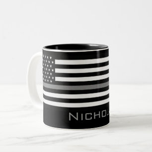 Caneca De Café Em Dois Tons Nome Personalizado Sinalizador de Linha de Cinza F