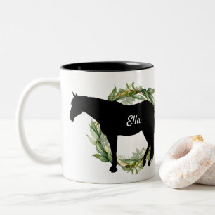 Caneca De Café Em Dois Tons Nome Personalizado T do Cavalo Equestre Equestre P