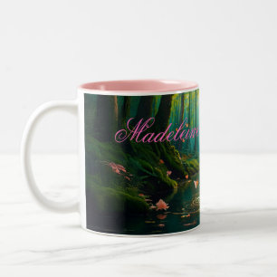 Caneca De Café Em Dois Tons Nome personalizado Uma fada mágica em um lago