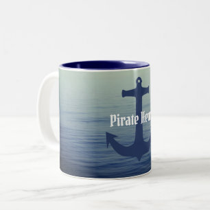 Caneca De Café Em Dois Tons Nome personalizado Vintage Boat Anchor Marinho Blu