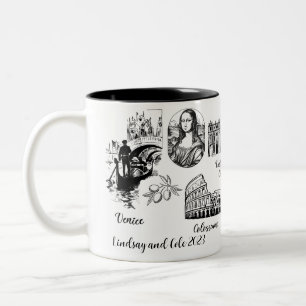 Caneca De Café Em Dois Tons Nome Personalizado Vintage Itália Tour Gift