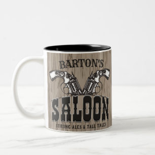 Caneca De Café Em Dois Tons Nome personalizado Wild West Gun Revolver Saloon