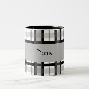 Caneca De Café Em Dois Tons Nome personalizado xadrez branca e preta