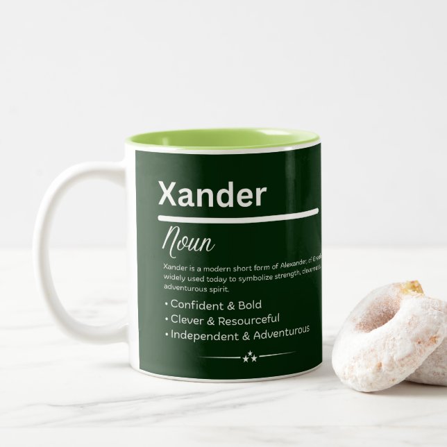 Caneca De Café Em Dois Tons Nome Personalizado Xander (Com Donut)