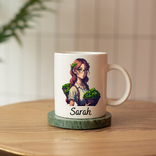 Caneca De Café Em Dois Tons Nome Personalizável De Uma Rapariga De Plantas Pot