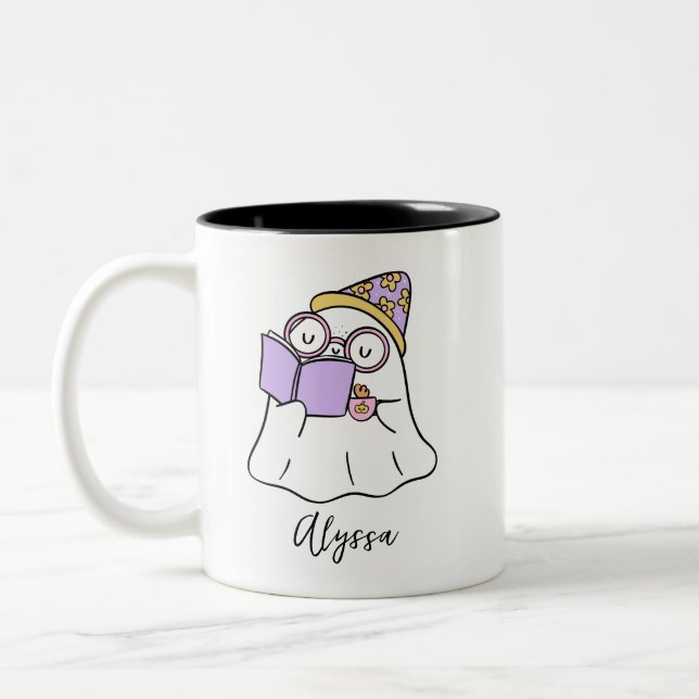Caneca De Café Em Dois Tons Nome Personalizável do Mug Ghost Ghost Galloween d (Esquerda)