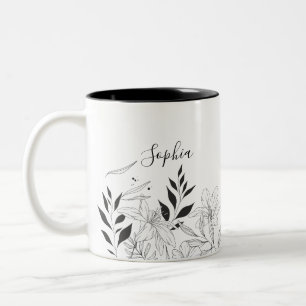 Caneca De Café Em Dois Tons Nome preto e branco botânico