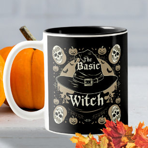 Caneca De Café Em Dois Tons Nome Retro Bruxa Sepia Halloween Pumpkin