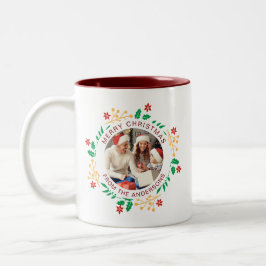 Caneca De Café Em Dois Tons Nome Simples da Família de Fotos de Natal do Wreat