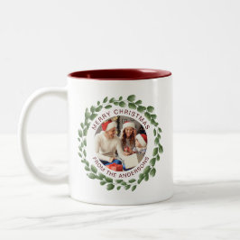 Caneca De Café Em Dois Tons Nome Simples da Família de Fotos de Natal do Wreat