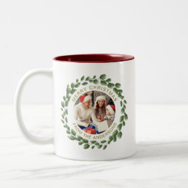 Caneca De Café Em Dois Tons Nome Simples da Família de Fotos de Natal do Wreat
