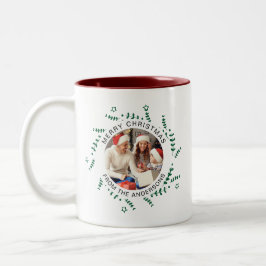 Caneca De Café Em Dois Tons Nome Simples da Família de Fotos de Natal do Wreat