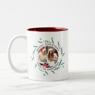 Caneca De Café Em Dois Tons Nome Simples da Família de Fotos de Natal do Wreat