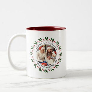 Caneca De Café Em Dois Tons Nome Simples da Família de Fotos de Natal do Wreat