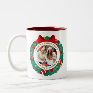 Caneca De Café Em Dois Tons Nome Simples da Família de Fotos de Natal do Wreat