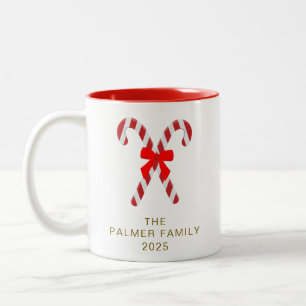 Caneca De Café Em Dois Tons Nome Simples da Família de Natal de Candy Elegante