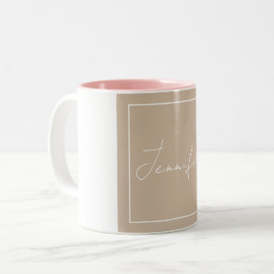 Caneca De Café Em Dois Tons Nome Simples da Placa Elegante de Caligrafia