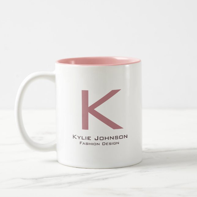 Caneca De Café Em Dois Tons Nome Simples Elegante Monograma (Esquerda)