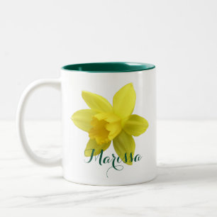 Caneca De Café Em Dois Tons Nome Verde Amarelo Daffodil Bloom