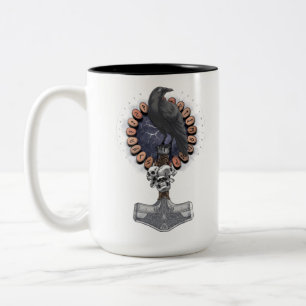 Caneca De Café Em Dois Tons Norse Viking Raven Hammer