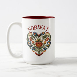 Caneca De Café Em Dois Tons Noruega Rosemaling Folk Art Heart
