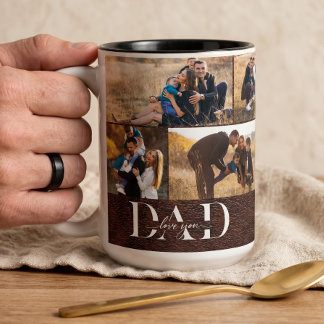 Caneca De Café Em Dois Tons Nós Amamos Você Papai Foto Colagem de Couro
