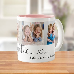 Caneca De Café Em Dois Tons Nós Amamos Você Tia 4 Colagem de Fotos Moderno Scr