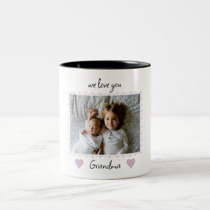Caneca De Café Em Dois Tons Nós Amamos Você Vovó Corações Rosa Foto Personaliz