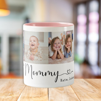 Caneca De Café Em Dois Tons Nós Te Amamos Mamãe 4 Colagem de Fotos Moderno