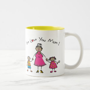 Caneca De Café Em Dois Tons Nós Te Amo Mãe Família Cartoon Feliz Dia de as mãe
