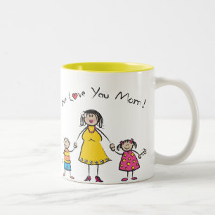 Caneca De Café Em Dois Tons Nós Te Amo Mãe Família Cartoon Feliz Dia de as mãe